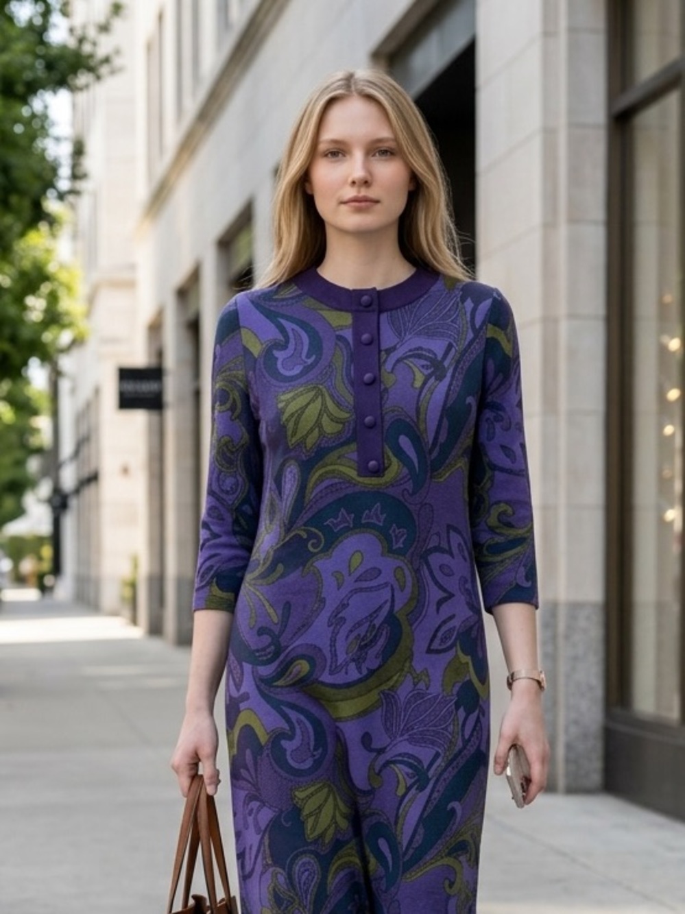 Nina Leonard Bold Jacquard Paisley Print Sweater Dress - Work to Weekend - Picture 7 of 7